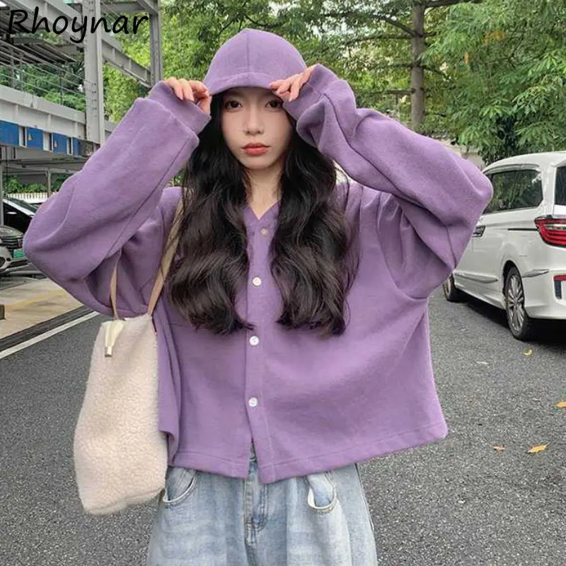 

Cropped Hoodies Women Hooded Clothes Minimalist Pure Korean Fashion Streetwear Simply Girlish Temper Preppy Sweet Personal Cozy