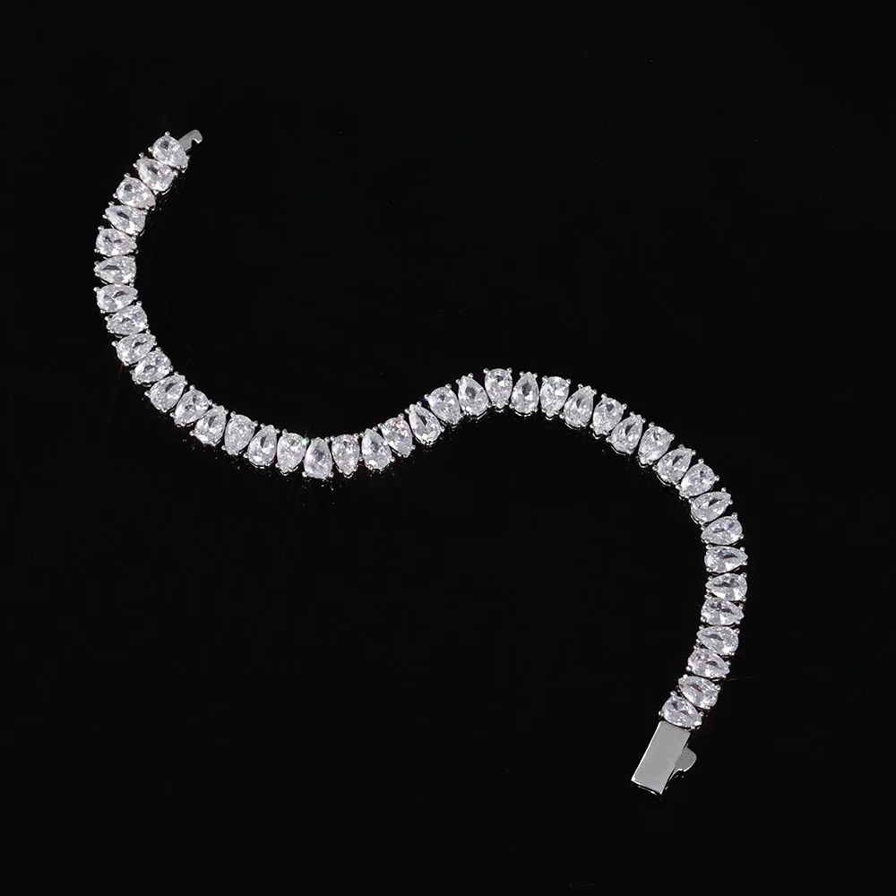 ESKEEM 6MM Width Cibic Zirconia Tennis Bracelet for Women Iced Out Teardrop Shaped Design Hip Hop Fine Jewelry Gift Unisex
