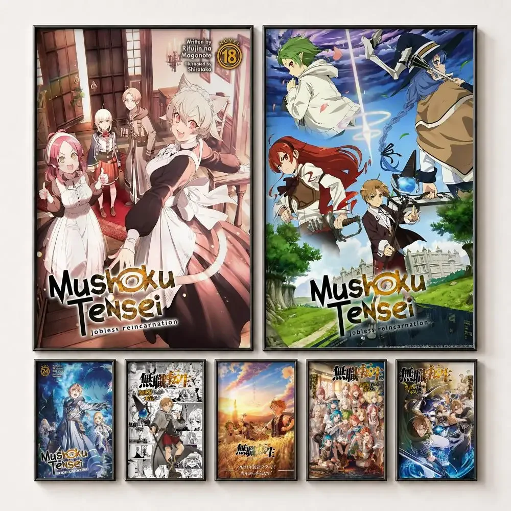 Anime M-Mushoku Tensei Jobless Reincarnation Poster HD Peel and Stick Waterproof Poster for Bedroom Office Dorm Decor