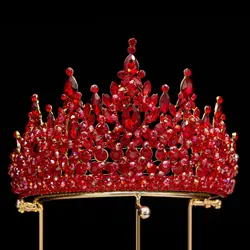Baroque Royal Queen Red European and American Bridal Crown Headdress Crystal Luxurious Blue Crown Wedding Hair Accessories