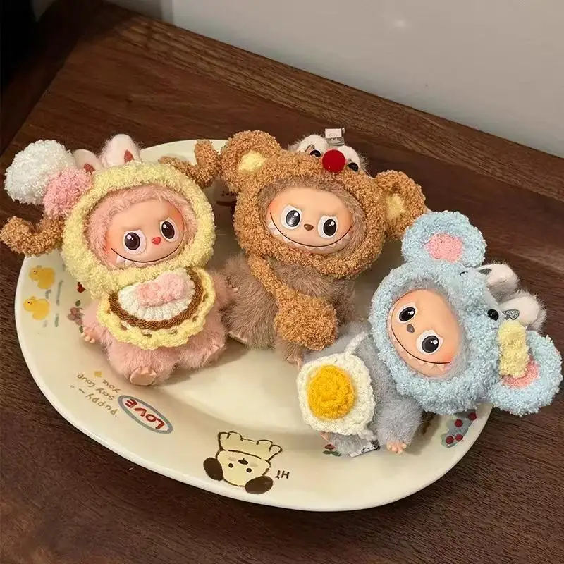 

For 4.0 miniLabubu Accessories Clothes:Handmade knitted yarn head cover, bib, cute accessory,birthday gift(no doll)