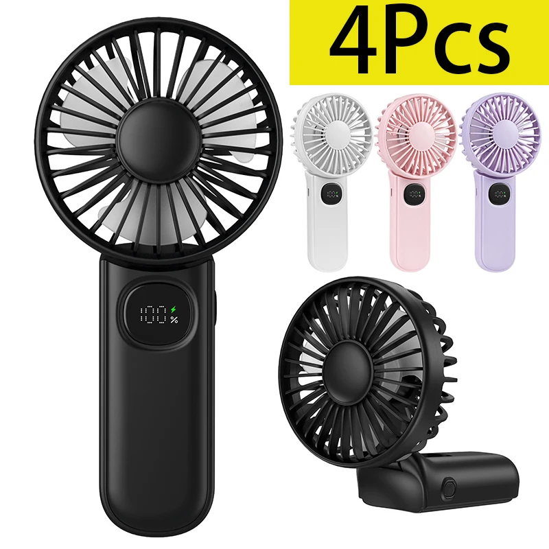 

4Pcs Foldable Portable Hand-held Fan Air Cooling Fan Rechargeable Folding Hand Held Fan With LED Digital Screen Display