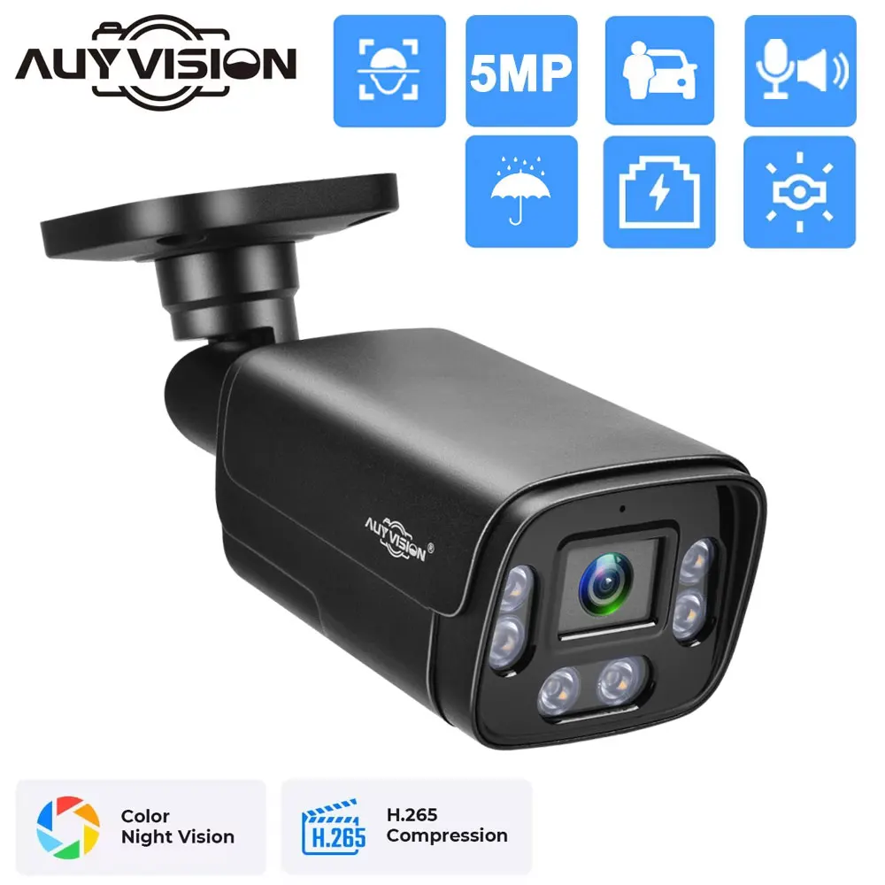 

5MP Outdoor POE Security IP Camera AI Detection Two Way Audio HDR Color Night Vision Home CCTV Video Surveillance Camera For NVR