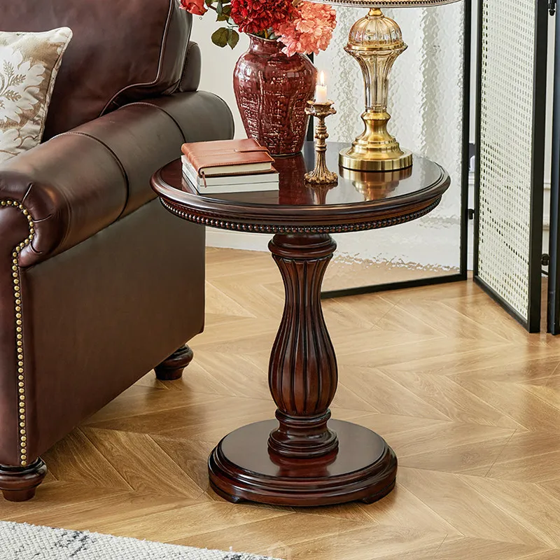 Solid Wood Vintage Round Table Living Room Side Table French Style Small End Table Accent