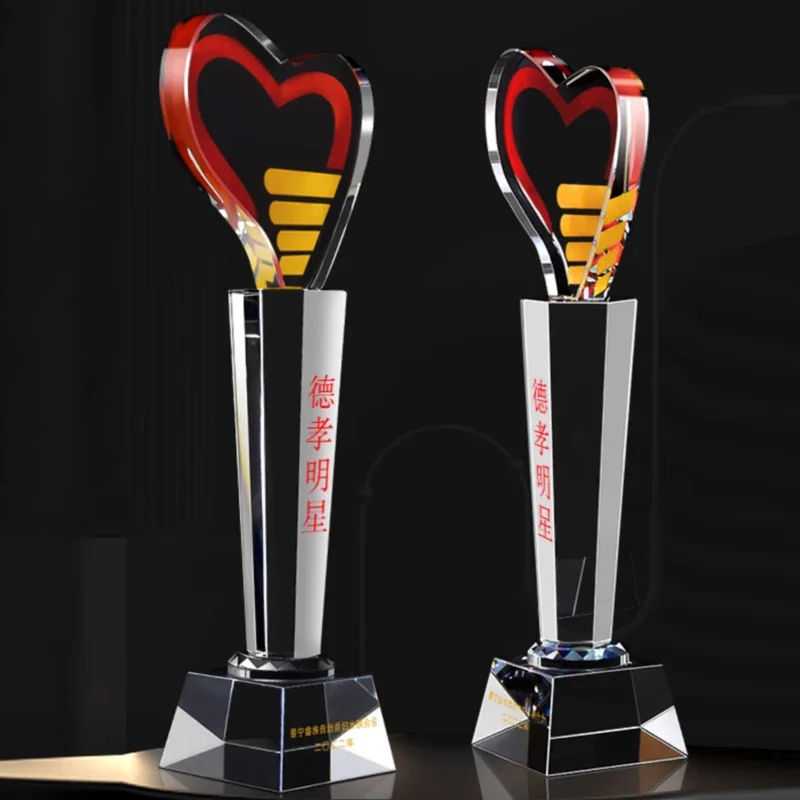 Customized Transparent Crystal Trophy, Creative Customized Column Shape, Excellent Employee Team Souvenirs, Love Trophy, 1Pc