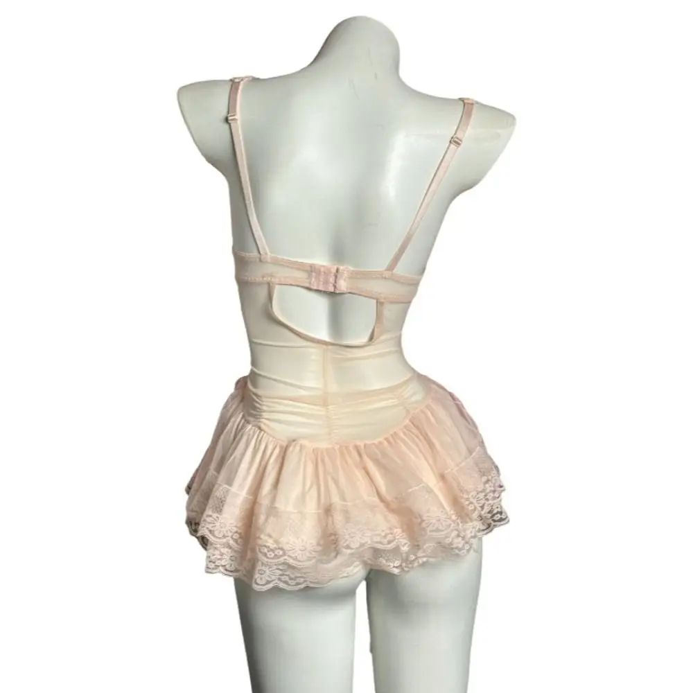 Comfortable Thin Sweet Lace Nightdress Beauty-back with Chest Pad Sleeveless Nightwear Lace-up Homewear Pajamas Women Female