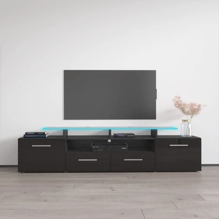 

Meble Furniture Evora Wide High TV Stand - Прямоугольная современная глянцевая подставка для телевизора со шкафами для хранения и светодиодной подсветкой - Media