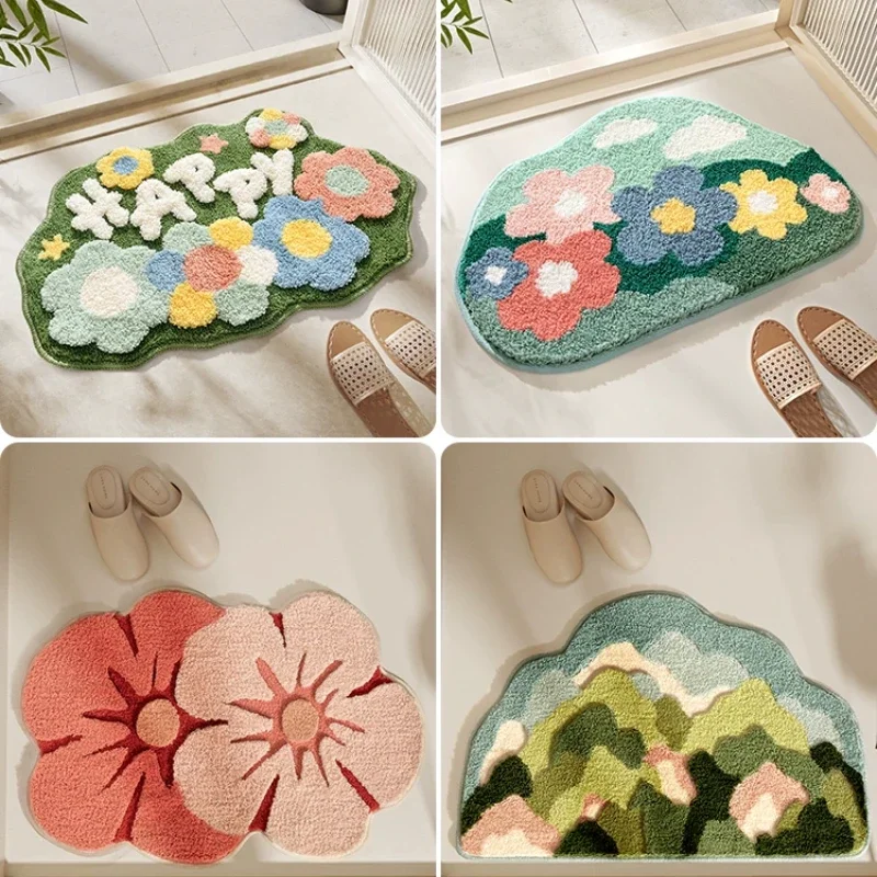 Forest Flower Bathroom Rug with 3D Clustered Design | Heavy-Duty Anti-Slip & CloudSoft Surface | Super Absorbent Bath Mat