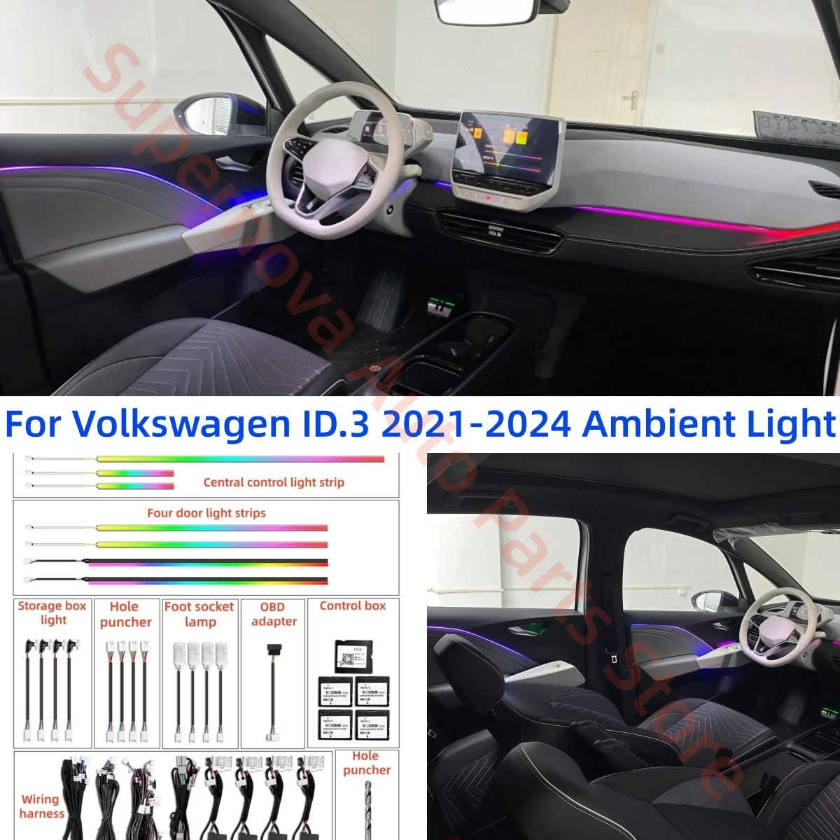 Trim Strip For Volkswagen ID.3 2021-2024 Ambient Light automotive interior lighting upgrade Car accessories Screen &APP control