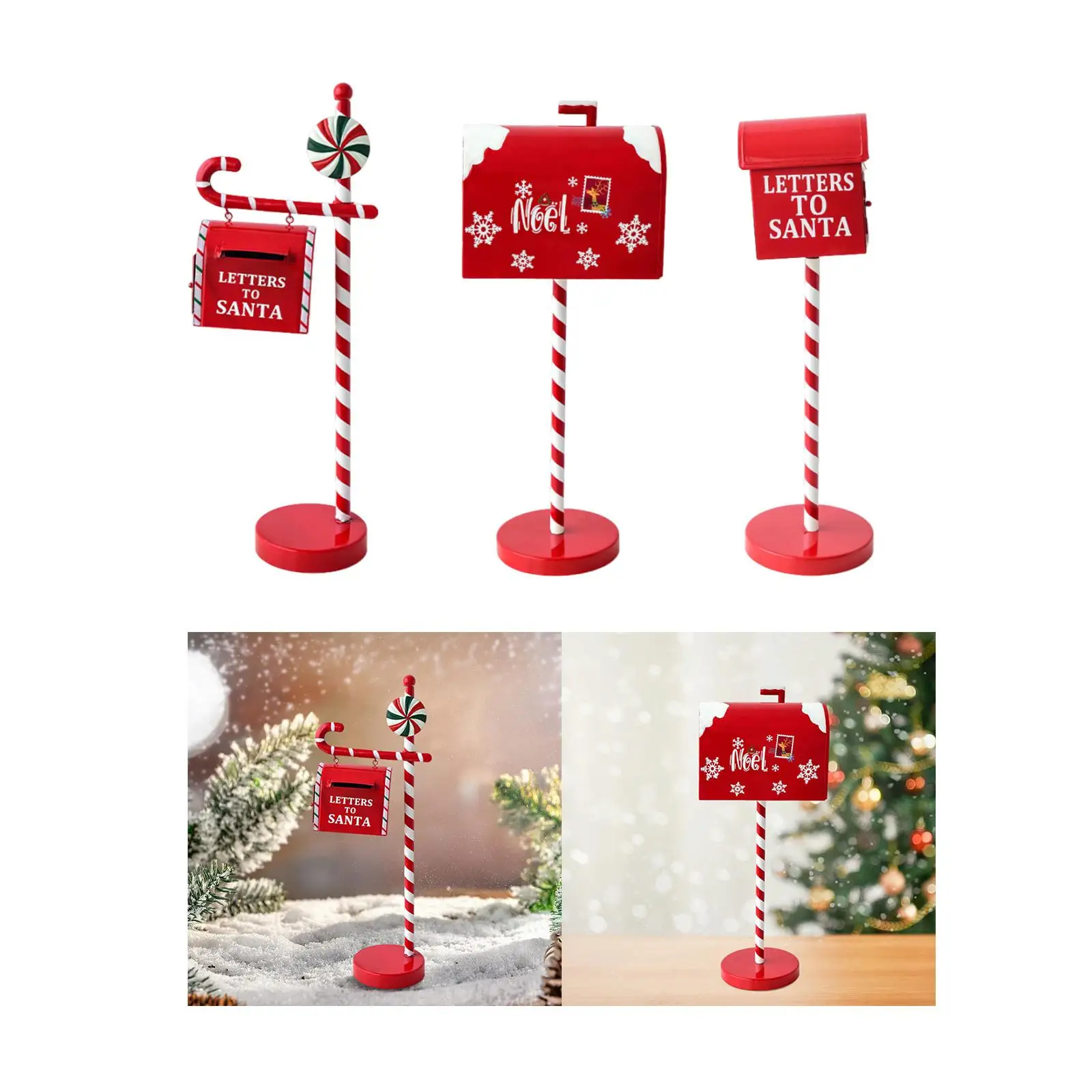 Christmas Mailbox Statue Metal Letter Box Figurine for Party Xmas Fireplace