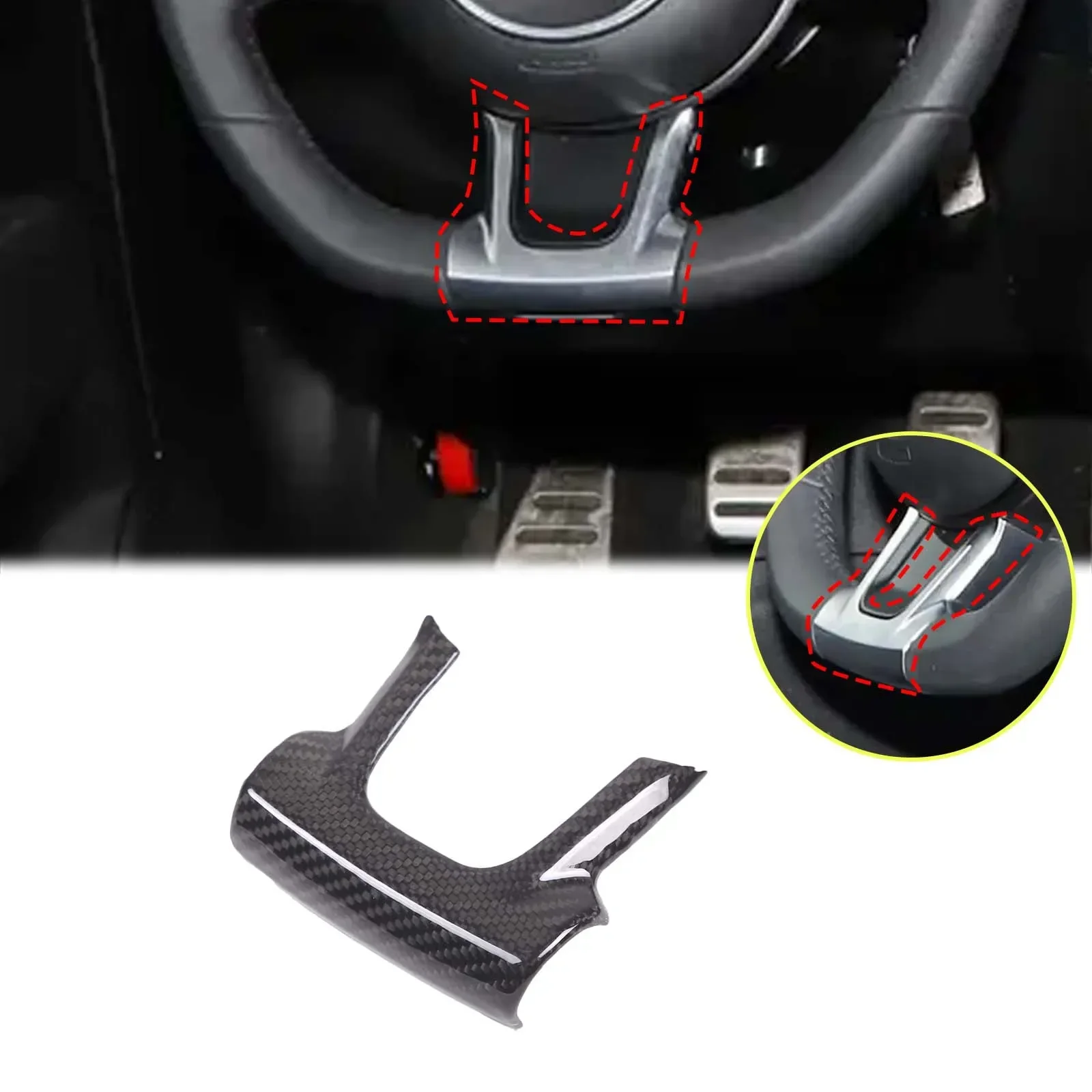 

For Fiat 500 Abarth 595 2022 Real Hard Carbon Fiber Sticker Car Steering Wheel Bottom Frame Trim Accessories