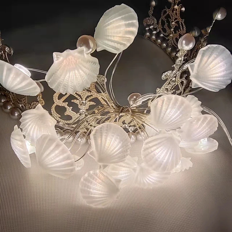 2M 20LED Seashell Starfish String Lights, Ocean Theme Fairy Lights for Mermaid Birthday Party Baby Shower Girls Decor