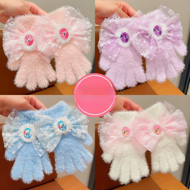 Miniso リトルポニー漫画本物の子供用ニット手袋かわいい甘い弓男の子と女の子秋と冬ぬいぐるみ暖かい