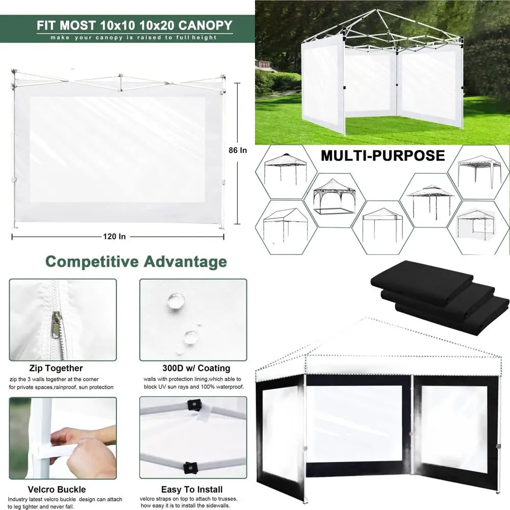 

10x10 Pop Up Tent Sidewalls, 3-Pack Black Sunwalls