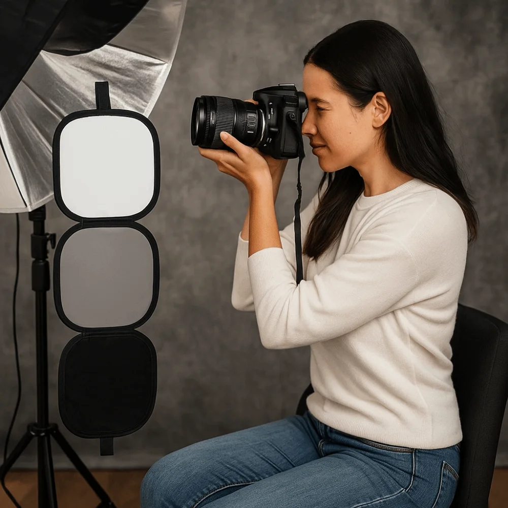 Immagine 6: Riflettore a tre ante a due lati Design 3in1 Riferimento al 18% Disco pieghevole Presa manuale Diffusore di luce Riprese video