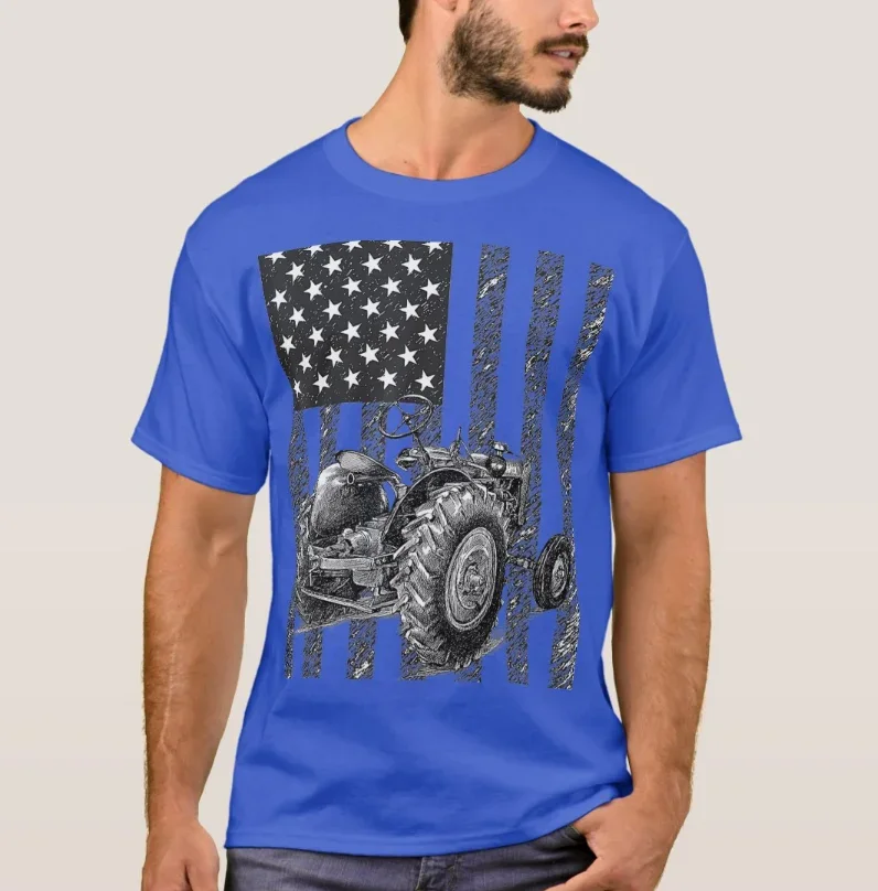 Farmers Tractor American Flag Patriotic Farming T Shirt Short Sleeve Casual 100% Cotton O-Neck Summer Mens T-shirt Size S-3XL