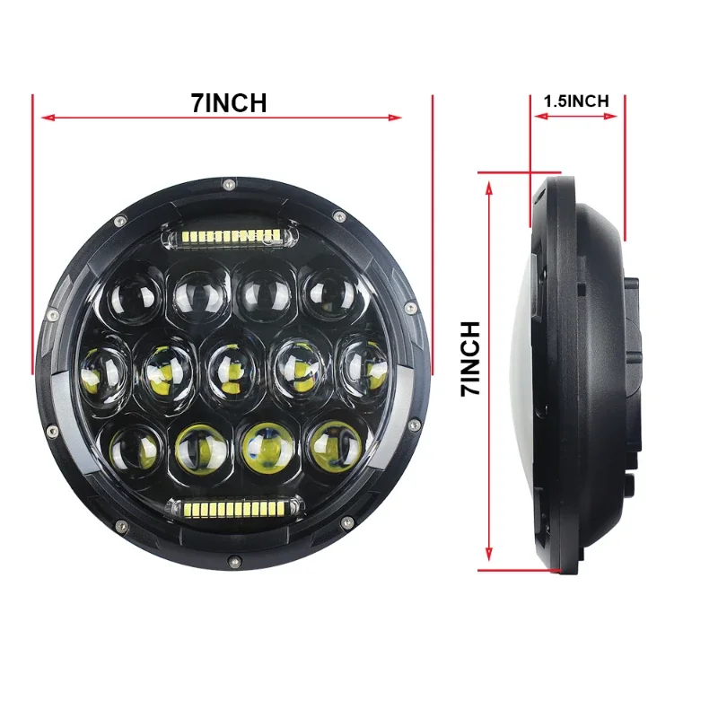 Motorcycle Round Led Headlight Hi Low Beam 7 inch Headlamp