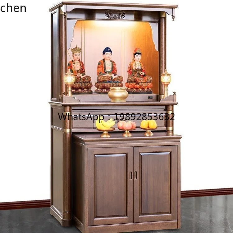 HT1 Guanyin Home Worship All Solid Wood Buddha Shrine New Chinese Style Standing Modern Light Luxury Buddha Cabinet Altar