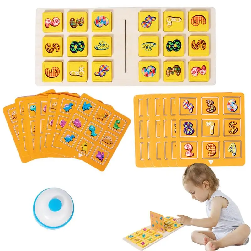 Dinosaur Board Game Wooden Digital Battle Board Game With Bell Portable Multifunctional Preschool Learning Toy With 20pcs Cards