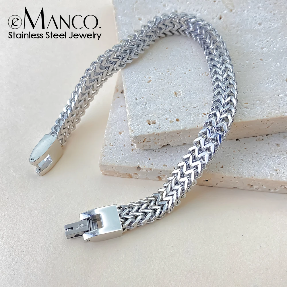 EMANCO  Fashion Men's Double Buckle Bracelet, 8/10MM Stainless Steel Cuban Chain Bracelets, Punk Jewelry Gift Wholesale