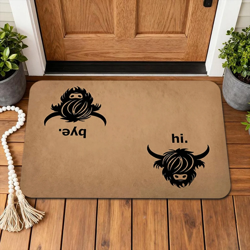 Farm Animal Cow Pig Horse Highland Cattle Print Doormat entryway front hall indoor hallway home decor Welcome Letter Farm  Mat