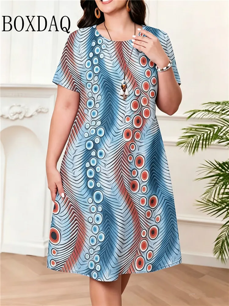 2026 New Summer Women Dresses Vintage Abstract 3D Printed Dress Short Sleeve Loose Casual Plus Size Dress 6XL Clothing