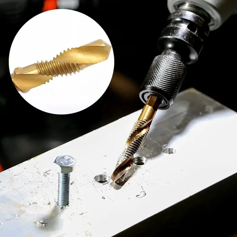 JUSTINLAU 6 Pieces M3-M10 Thread Tap Drill Bits Hss Tap Countersunk Deburring Set High Speed Steel 1/4 Inch Quick Change Hexagon