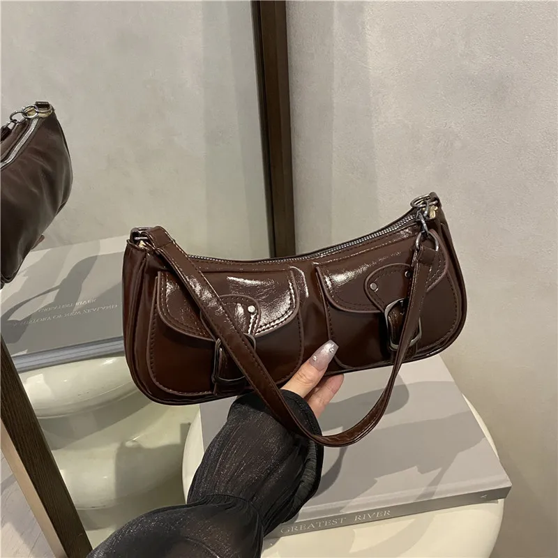 PU Leather Double-Pocket Shoulder Crossbody Bag