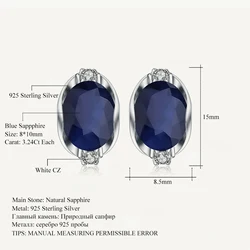 GEM'S BALLET Natural Oval Sapphire Gemstone Earrings Jewelry 925 Sterling Silver Office Solid Blue Stud Earrings For Women Gift