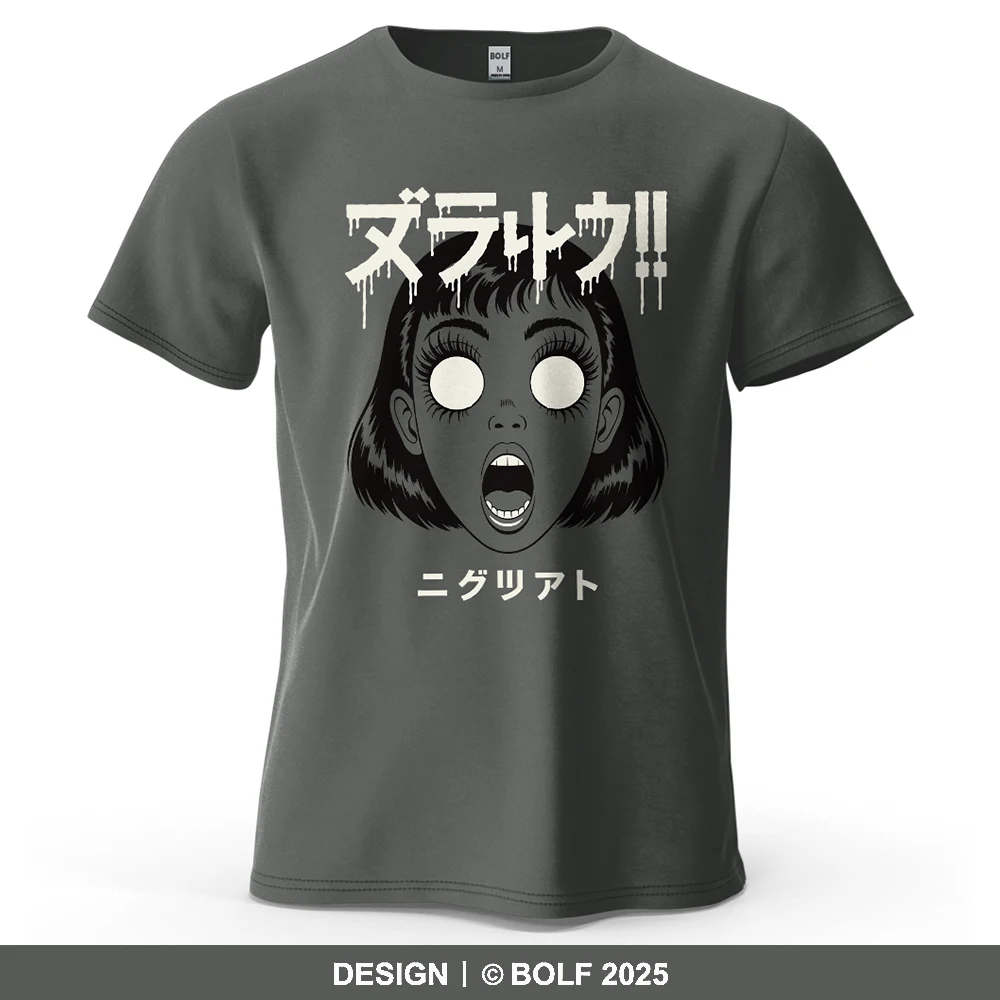 Anime Shocked Girl Bedrucktes Herren-T-Shirt aus 100 % Baumwolle, übergroße japanische Grafik-Ausflüge, T-Shirts für Damen, Tops, Streetwear