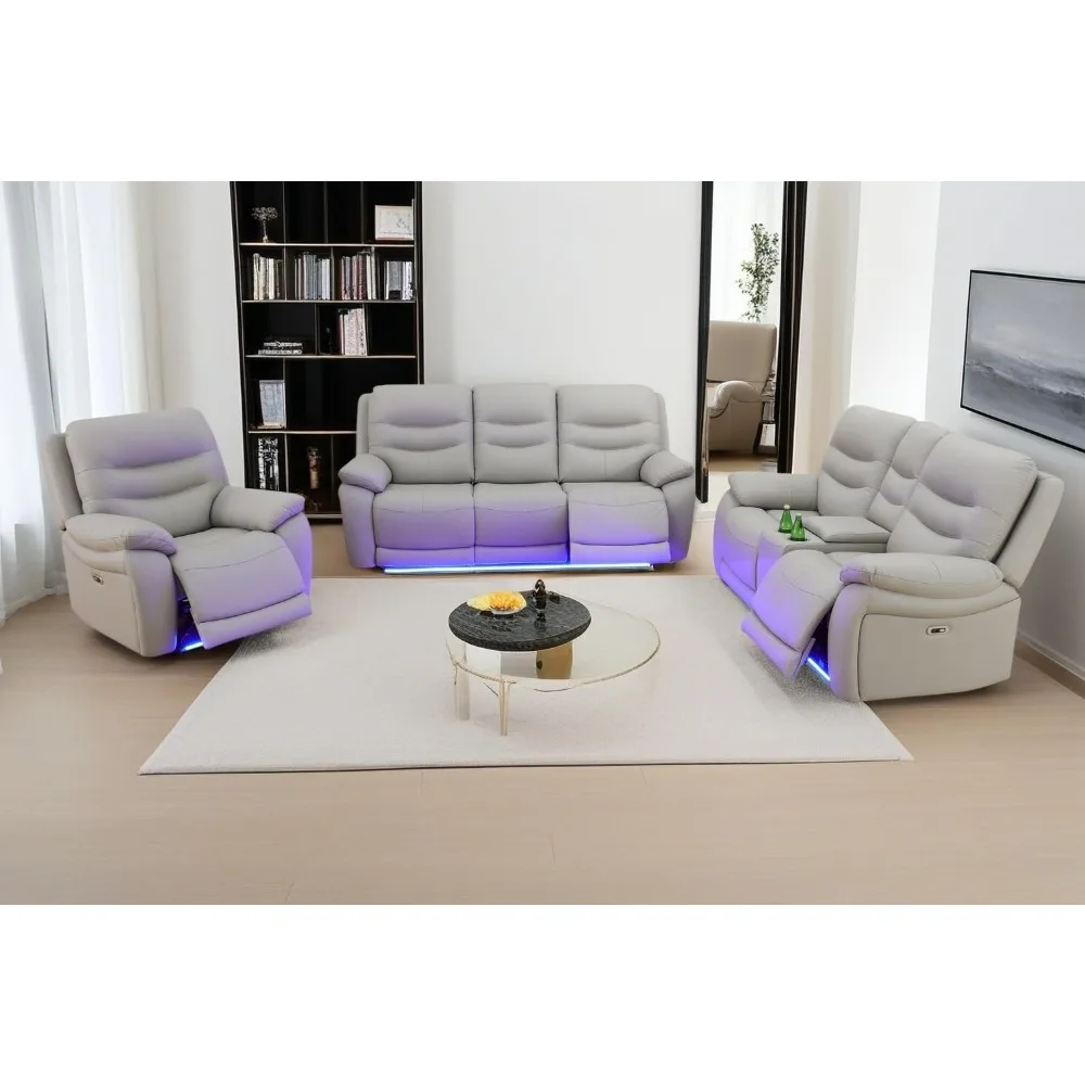 

LED Power Recliner Sofa for Living Room Furniture Set, Leather Sectional Sofa Set, Reclining Sofa and loveseat with USB Port