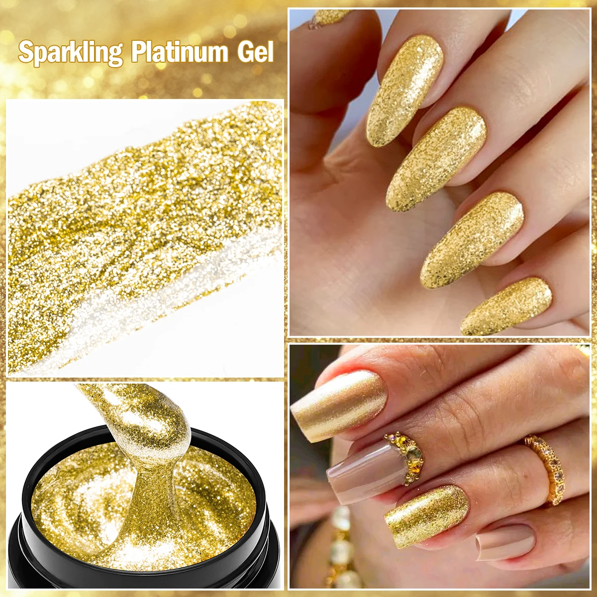 FOUR LILY 8ml Gold Sparkling Gel Nail Polish Glitter Super Bright Nail Art UV/LED Varnishes Gel for Nails Manicure Design