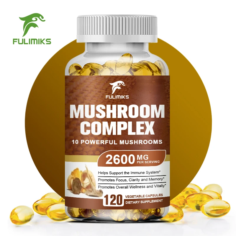 

Mushroom Supplement for Immune Support, Herbal Aid with Lion's Mane, Reishi. Chaga, Cordyceps, Turkey Tail & More, 120 Capsules