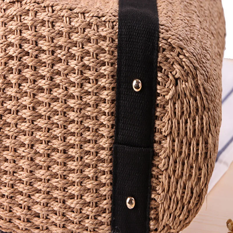 New Trendy Straw Women Tote Bag Luxury Designer Rattan Woven Handbags Handmade Travel Shopper Shoulder Bag Casual Beach Bag