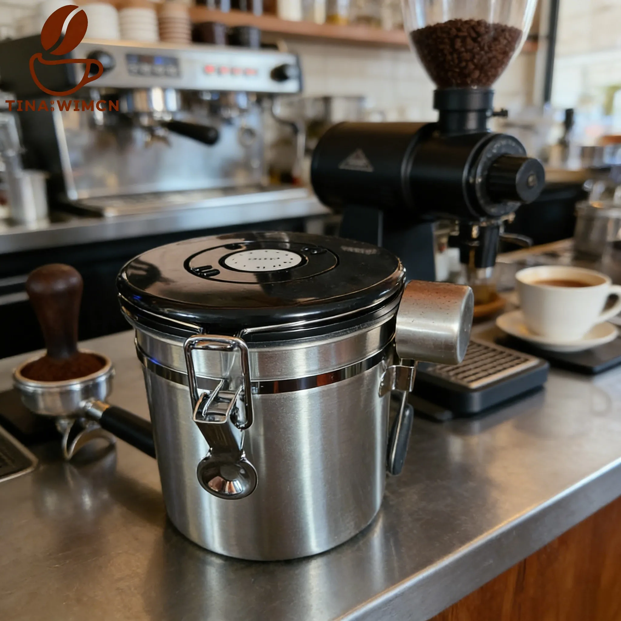 Coffee Container Preserves Freshness with Scoop and Date Tracker Lid with Co2 Valve Coffee Bean Food Storage Canister