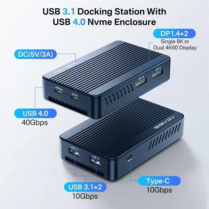 Acasis USB-C 40Gbps Thunderbolt Compatible/USB4 M.2 NVMe SSD Enclosure|Dual-Screen Dock with 8K HDMI/DP For MacBookPro/Lactop