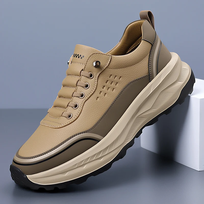 

Men's Autumn New Arrival Black Leather Shoes - Breathable Thick-Sole Stylish Sneakers, Casual & Sporty, Versatile & Lightweight