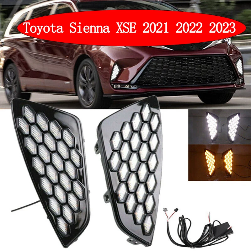 

2 PCS LED DRL for Toyota Sienna XSE 2021-2023 Daytime Running Light Fog Lamp Cover with Yellow Turn Signal Compatible with Car