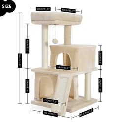 Cat Tree Wooden Cat Tower With Double Condos, Spacious Perch, Fully Wrapped Scratching Sisal Posts And Replaceable Dangling Ball