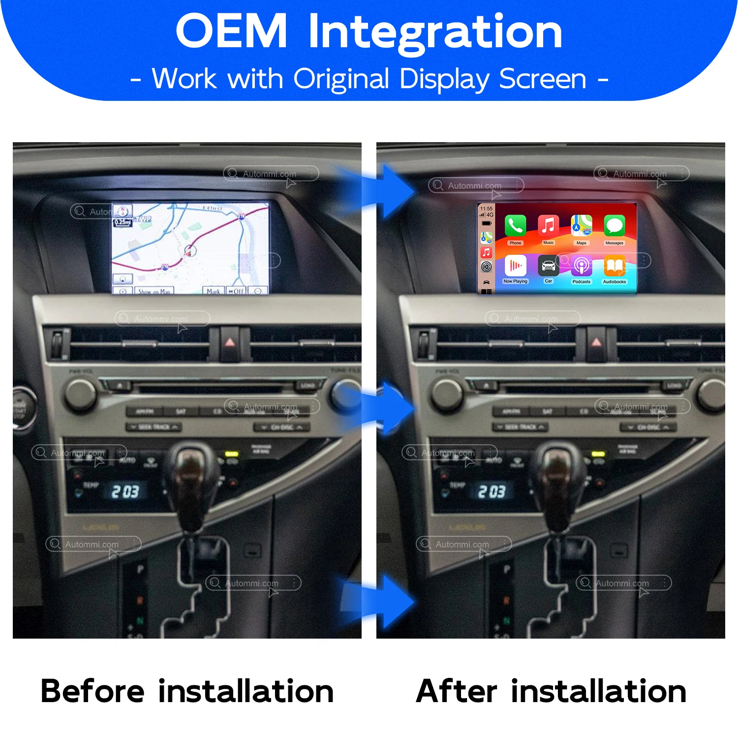 RX270 RX300 RX350 RX450H OEM Wireless CarPlay And Android Auto Decoder Module Interface Kits For 2012-2015 Lexus RX