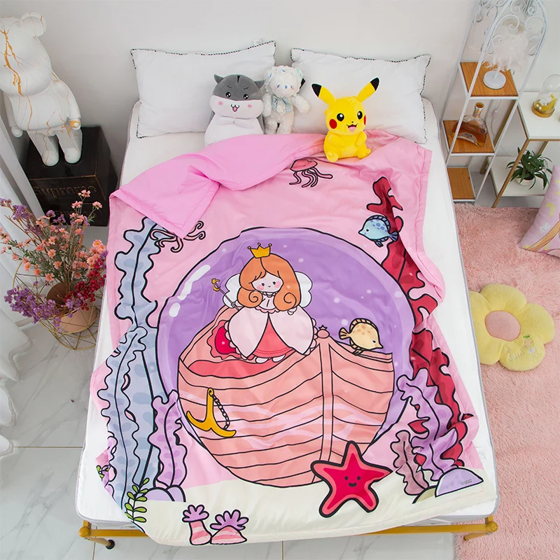 

Одеяло для кондиционера с милым дизайном русалки, из чистого хлопка, машинная стирка, для односпальных/двуспальных кроватей, подходит для студентов, летнее, прохладное Q...