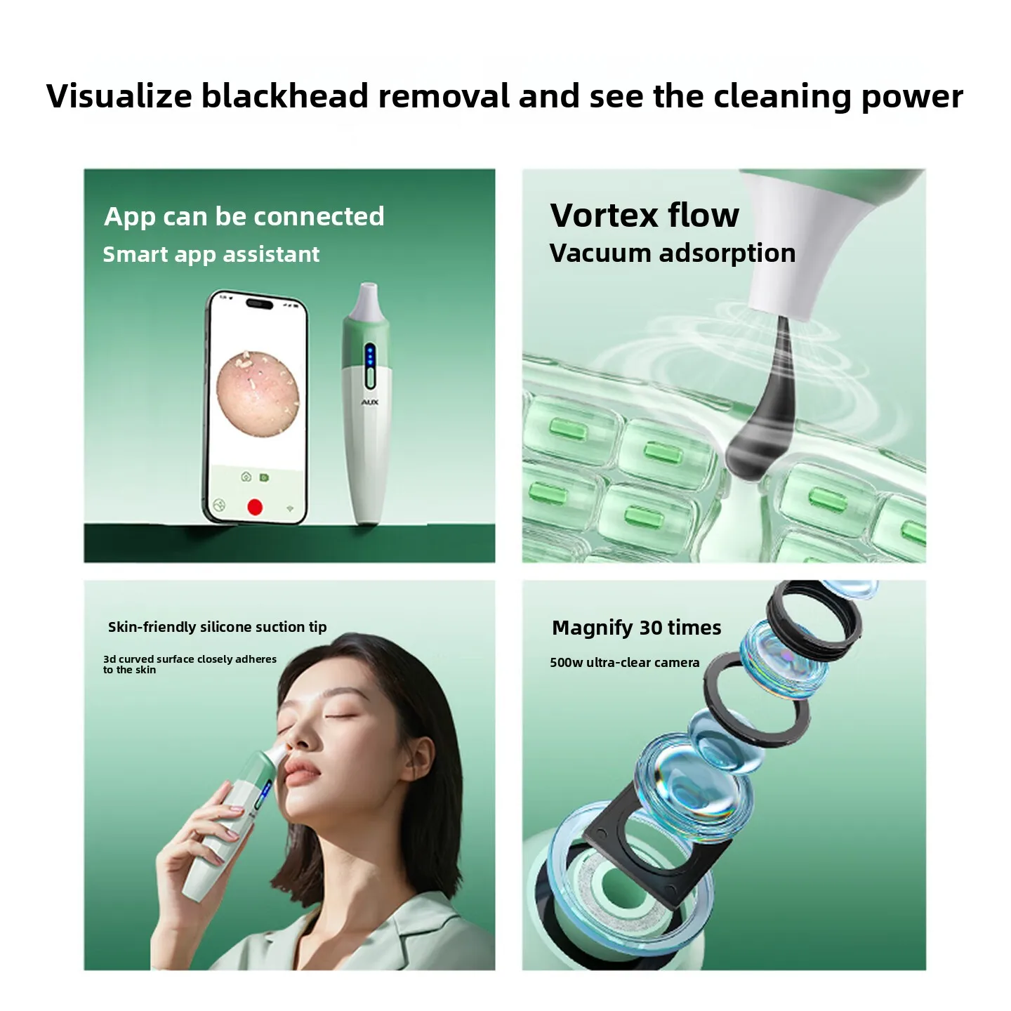 Visual Blackhead Vacuum Cleaner Facial Pore Cleansing Suction Beauty Device Camera Display for Home Skin Care Use 블랙헤드 흡입기