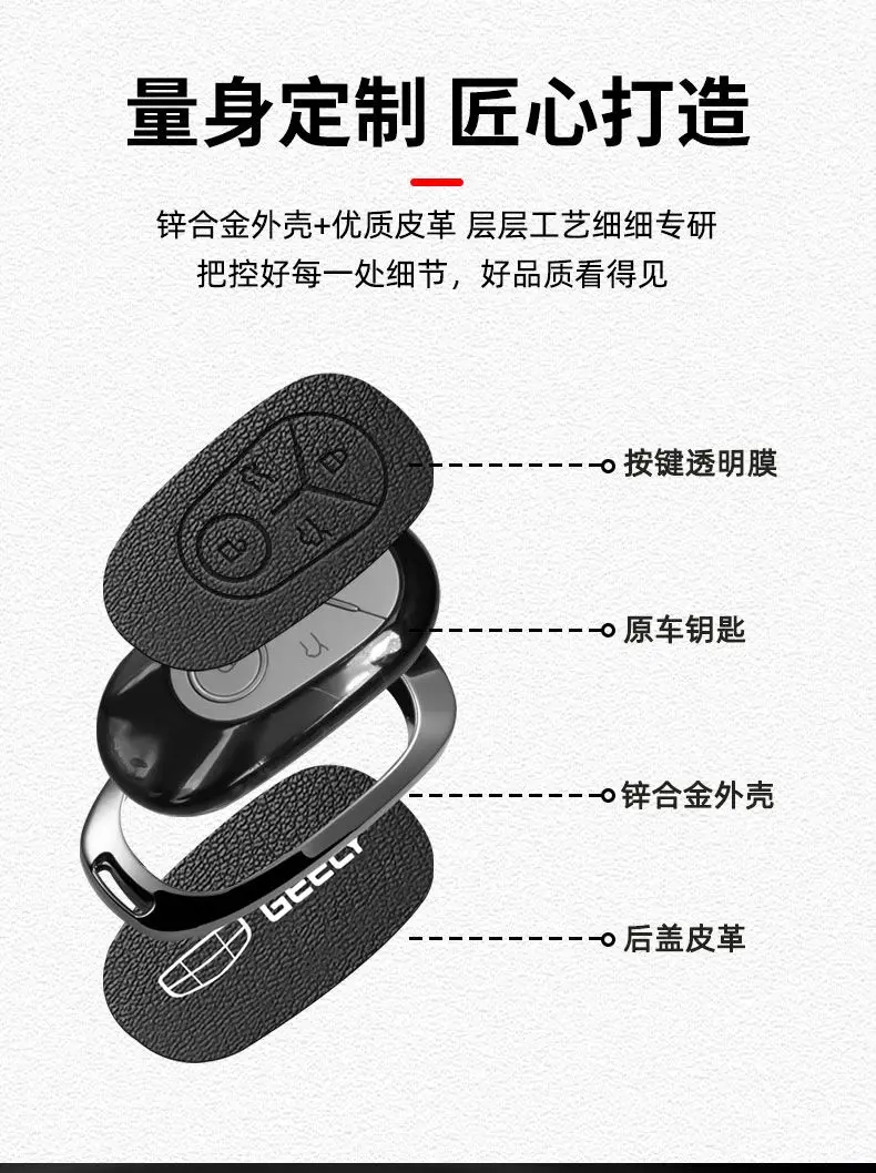 Geely EX2 metal key case - button cutout detail