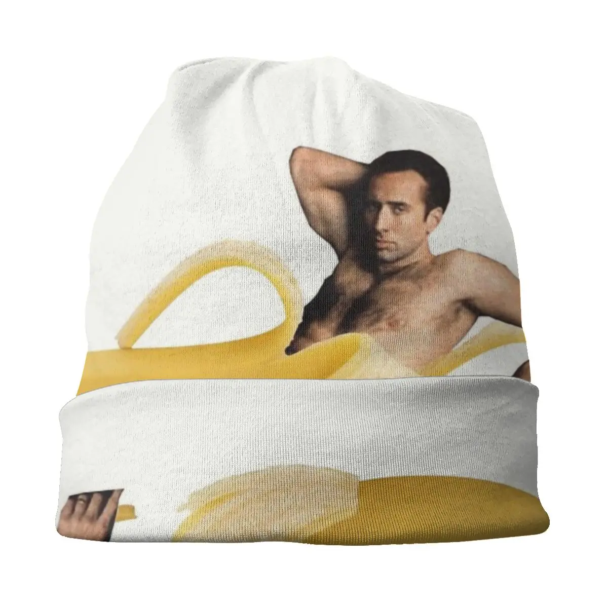 Custom Nicolas Cage In A Banana Bonnet Beanie Knitting Hat Men Women Hip Hop Unisex Funny Meme Warm Winter Skullies Beanies Cap