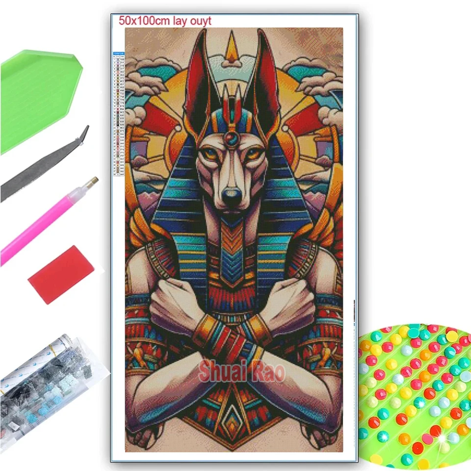 Colorful Anubis Diamond Painting New 2024 Diy Full Square Round Diamond Art Mosaic rhinestone Egyptian Portrait Home Decoration