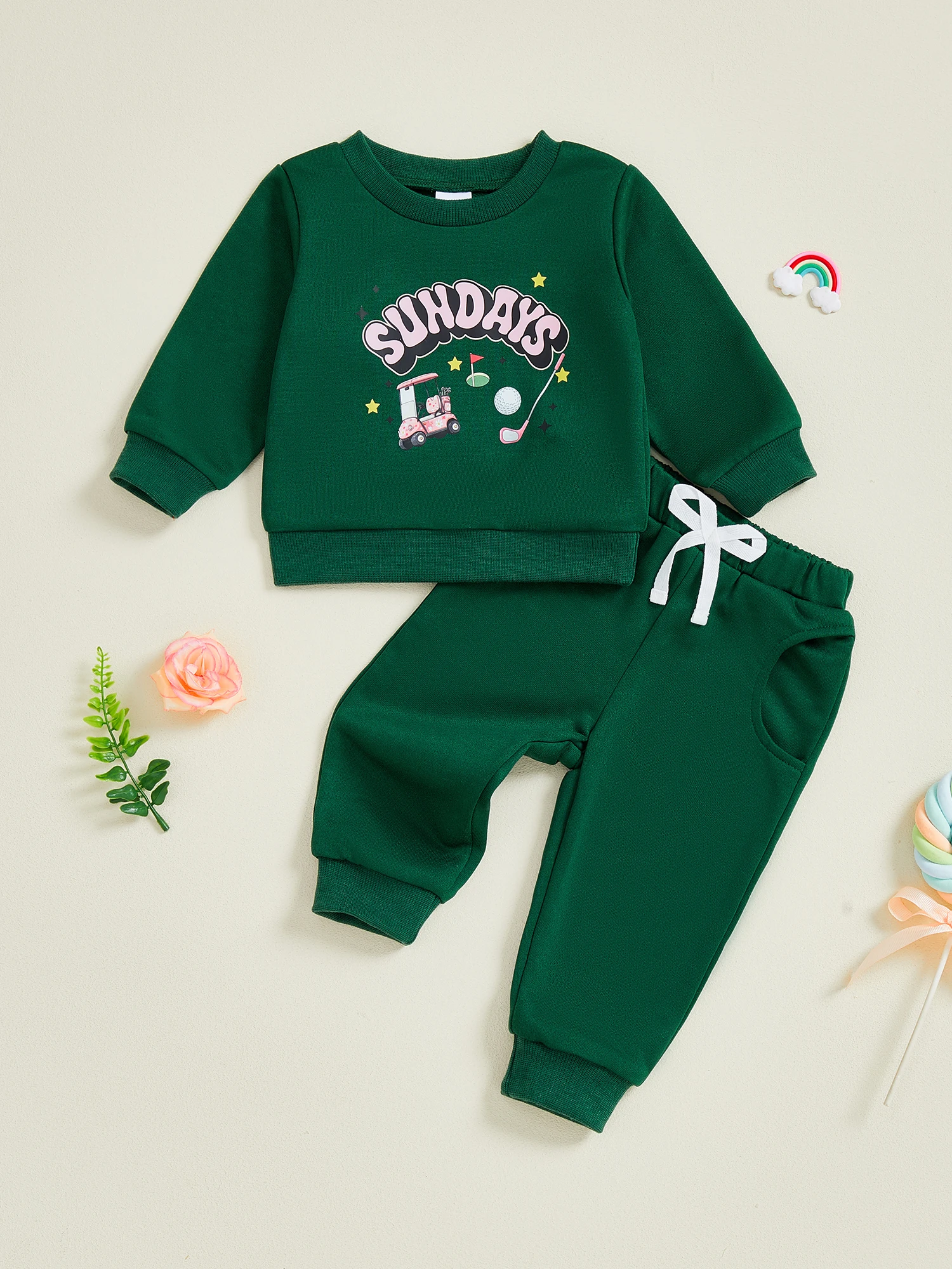 

Baby Boy Golf Themed Print Long Sleeve Crew Neck Pullover Sweatshirt and Joggers Pants Set for Fall Outfits