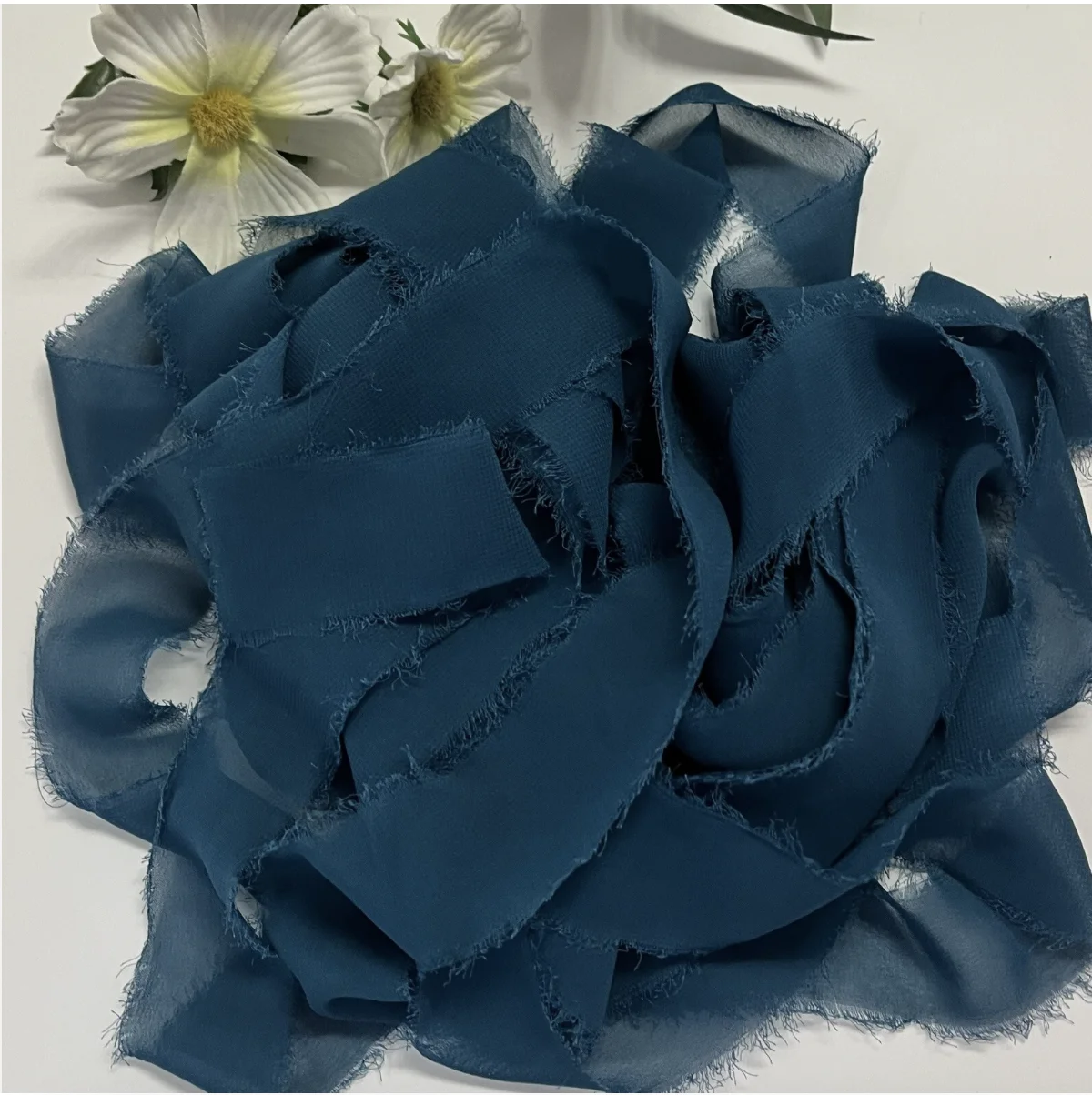 1.5" x 21 Yd Silk Chiffon Ribbon Hand Dyed With Frayed Edges, ideal for Weddings