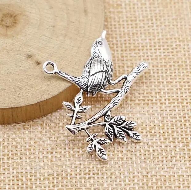 

10pcs 35x42mm Tibetan Silver Alloy Charm Bird Standing Branch Pendant EF3701