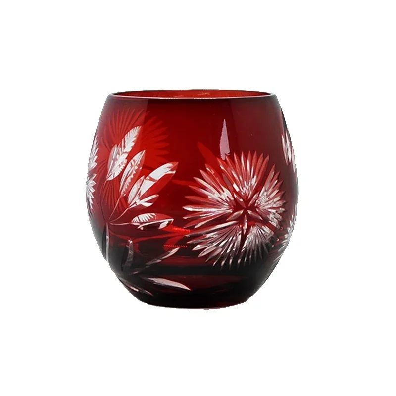 Japanese handmade wine glass with chrysanthemum egg c up Edo cut crystal glass whiskey crystal