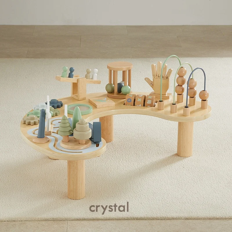 

Crystal Montessori Educational Busy Board Certificated Wood Bead Building Block Game Table Early Learning Toy